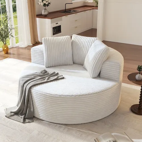 Magic Home 50 in. Beige Corduroy Deep Seat Round Single Sofa with Pillow for Living Room, Bedroom Apartment