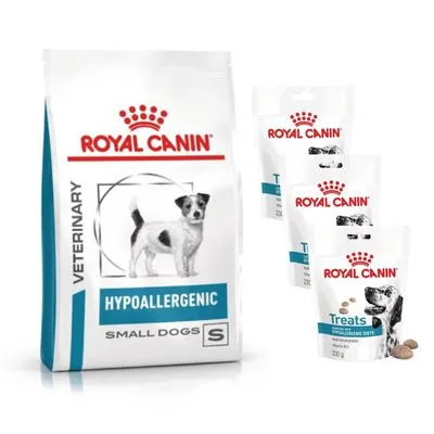 Royal Canin Veterinary Hypoallergenic 2 à 14 kg + friandises 3 x 230 g en cadeau !