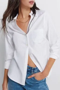 Camisa Oxford escote pico algodón