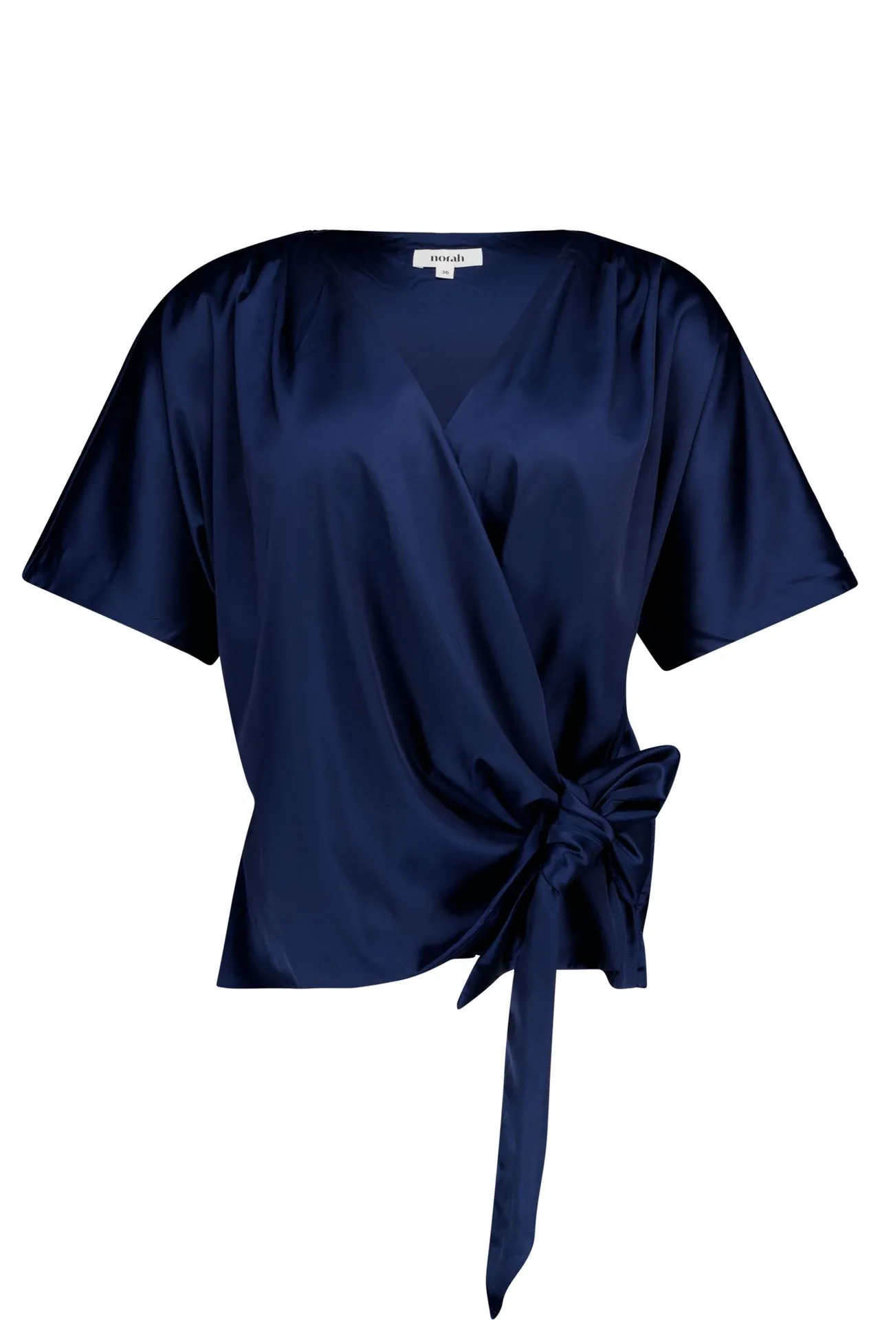 Donkerblauwe satijnen overslagblouse