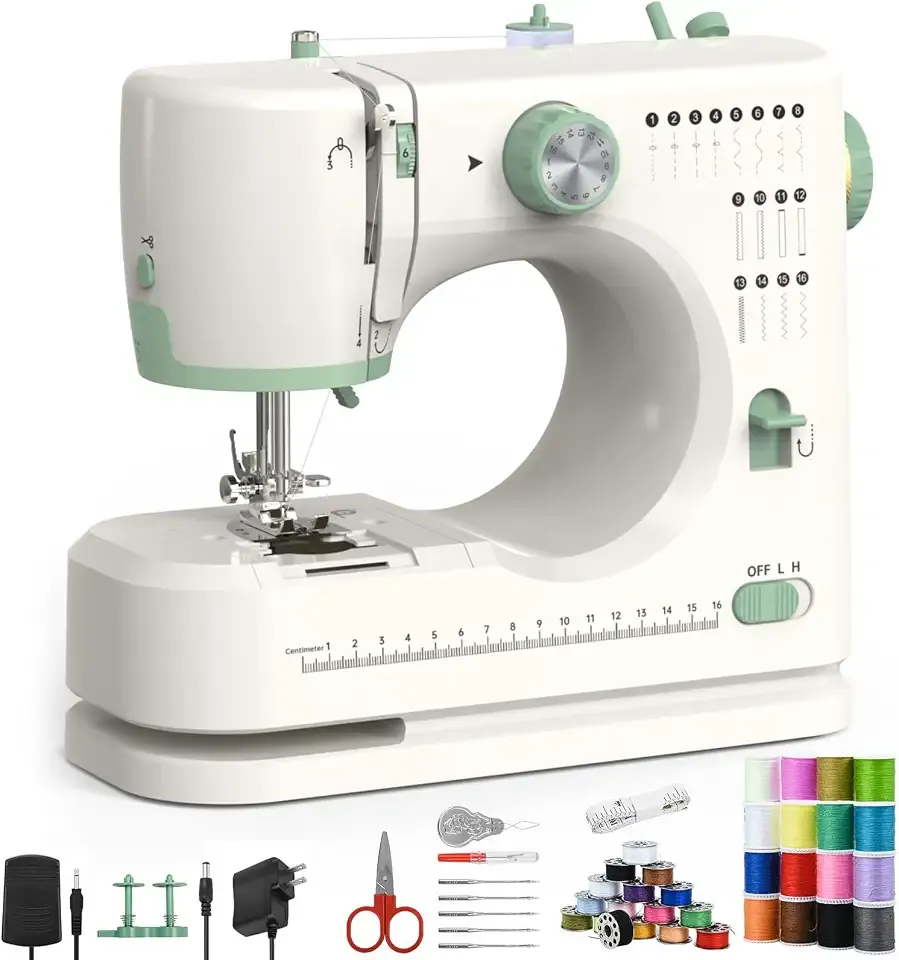 Sewing Machine for Beginners Adults, 16 Built-in Stitches Portable Double Needle Sewing Machine with Adjustable Speed Control, Foot Pedal, and Quick-Place Bobbin for Easy DIY Crafting