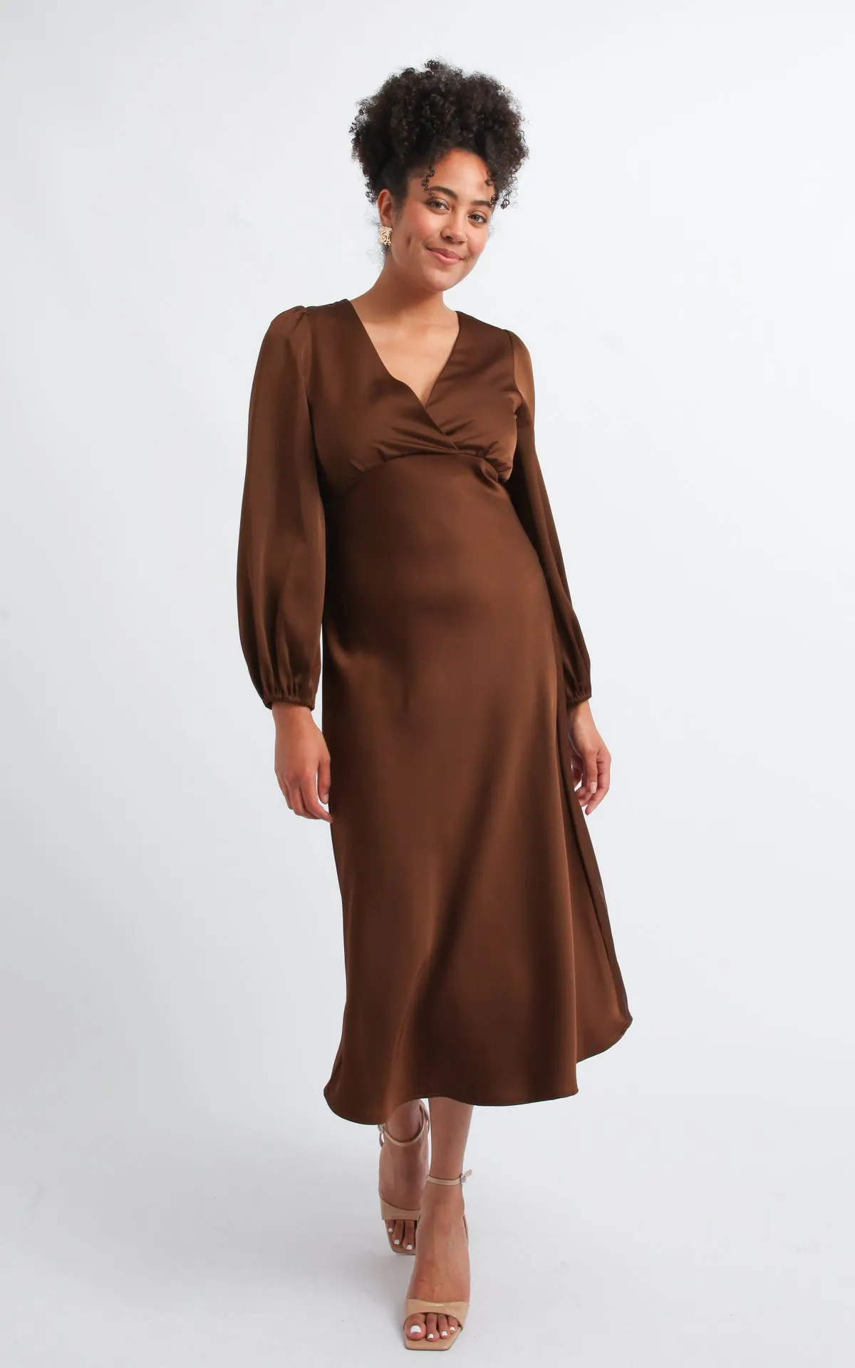Satin Bias Long Sleeve Dress