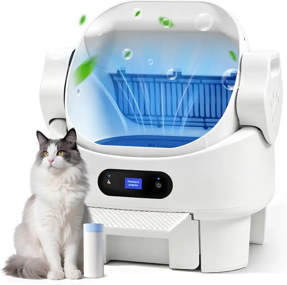 Self Cleaning Automatic Open Top XL Multiple Cat Litter Box, White | Multi-Sensor Safety, Ultra-Quiet, Easy Setup, Large Waste Bin, Easy Clean, for Multi-Cat Homes