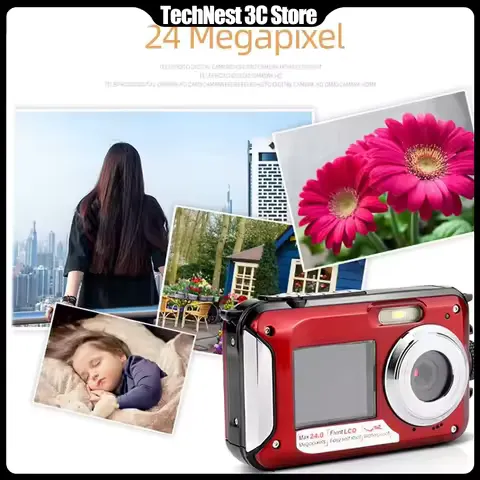 Full HD 2.7K 48MP 10ft Su Geçirmez Sualtı Dijital Kamera 16X Dijital Yakınlaştırma Ön Arka Çift Ekranlı Su Geçirmez Dijital Kamera