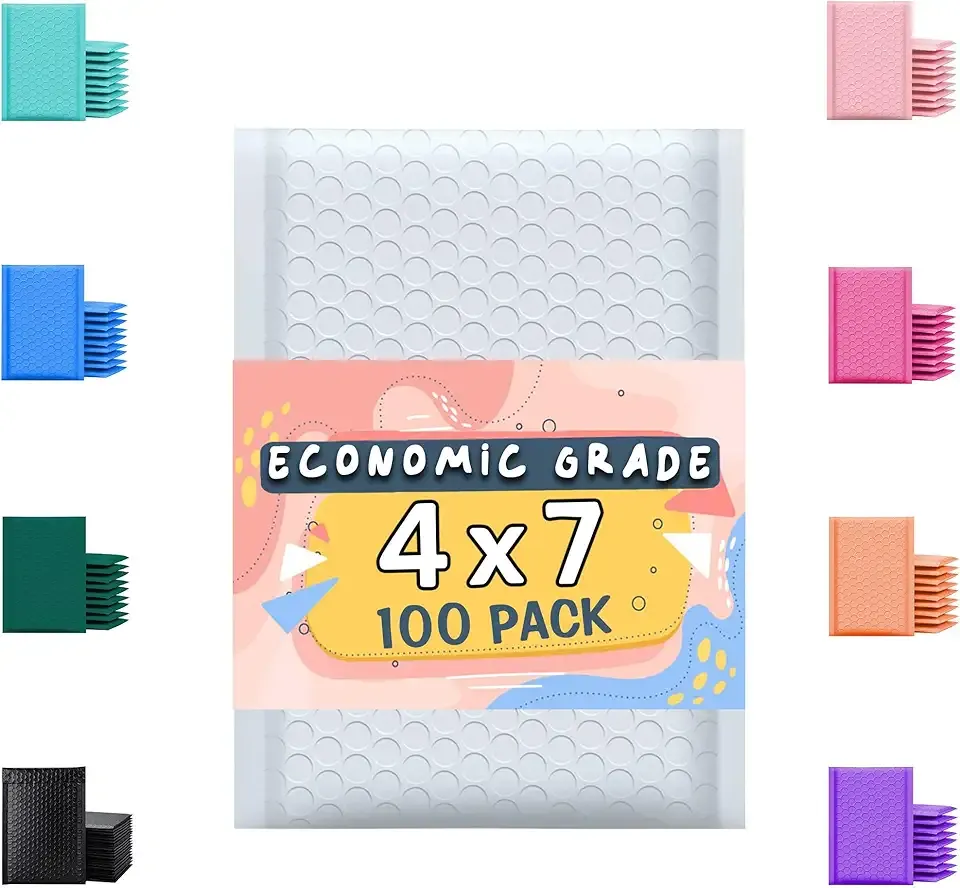 Poly Bubble Mailers 4x8 100 Pack White Waterproof Self Seal Adhesive Shipping Bags, Cushioning Padded Envelopes for Shipping, Mailing, Packaging Usable 4x7