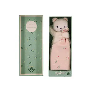 Doudou ours carré imprimé feuilles 17cm