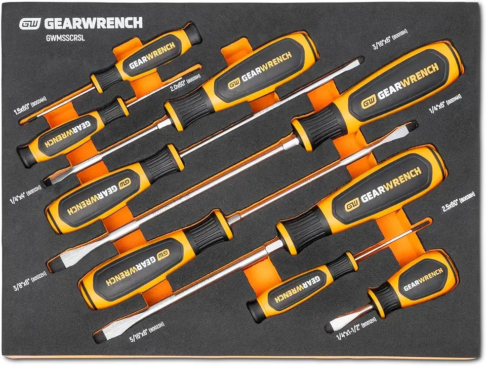GEARWRENCH 9 Piece Slotted Dual Material Screwdriver Set in Foam Storage Tray - GWMSSCRSL