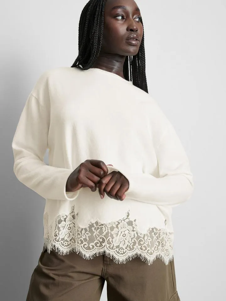 Pull décontracté à ourlet en dentelle