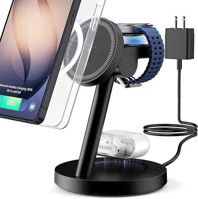 for Samsung 3 in 1 Charging Station, Magnetic Wireless Charger Stand for MagSafe for Samsung Galaxy S26 Ultra/S25/Z Fold7/Flip7, Phone Watch Charger Dock for Galaxy Watch Ultra/8/7 and Buds
