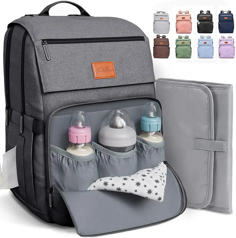 Pillani Baby Diaper Bag Backpack - Baby Bag for Girls & Boys, Large Waterproof Diaper Backpack - Baby Shower Gifts for Boys & Registry Must Haves - Travel Diaper Bags with Changing Pad - Newborn Stuff