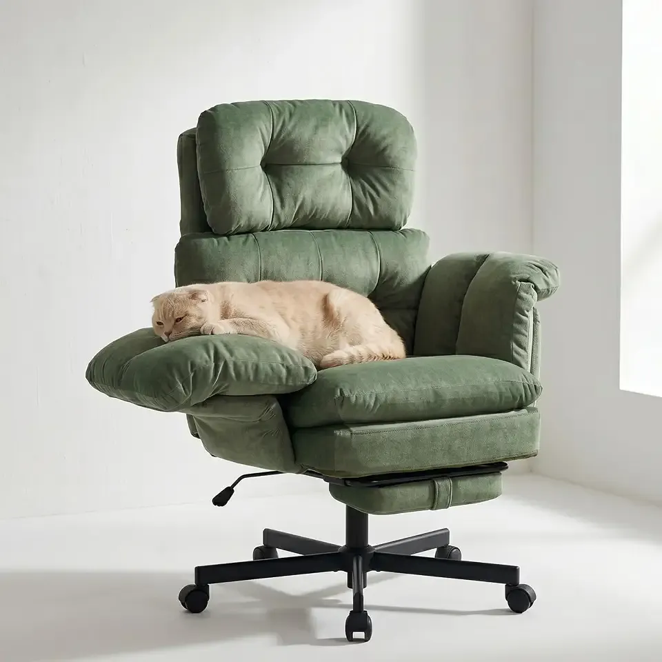 Criss Cross Office Chair with Foot Rest, Big and Tall Office Desk Chairs with Flip Armrests for Pets & Cross Legged Sitting, Comfy Executive Ergonomic Reclining Computer Gaming Vanity Chair, Green