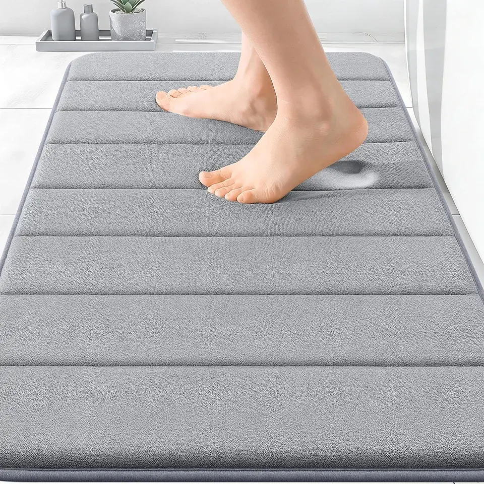 OLANLY Memory Foam Bath Mat 30x20, Super Soft Absorbent Bathroom Rugs, Quick Dry, Machine Washable Shower Floor Rugs, Bathmat Carpet, Bathroom Home Decor Accessories, Grey