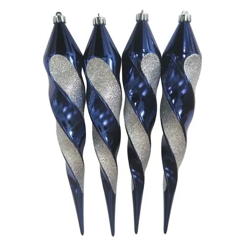 Enchanted Forest® 300mm Large Blue and Silver Finial Ornaments - 4 Pack