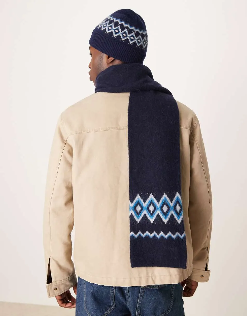 ARKET mix and match fairisle wool beanie and scarf in navy