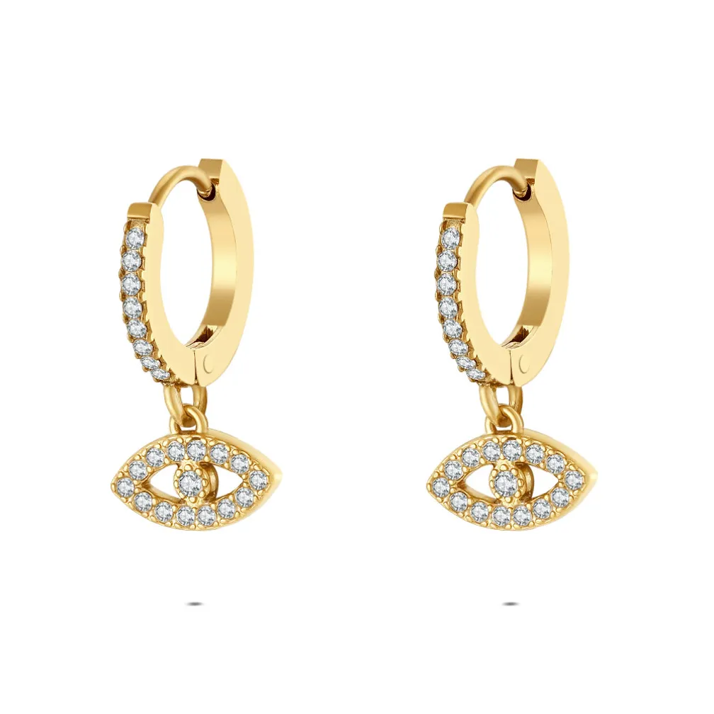 Oorbel in edelstaal, oog met zirkonia