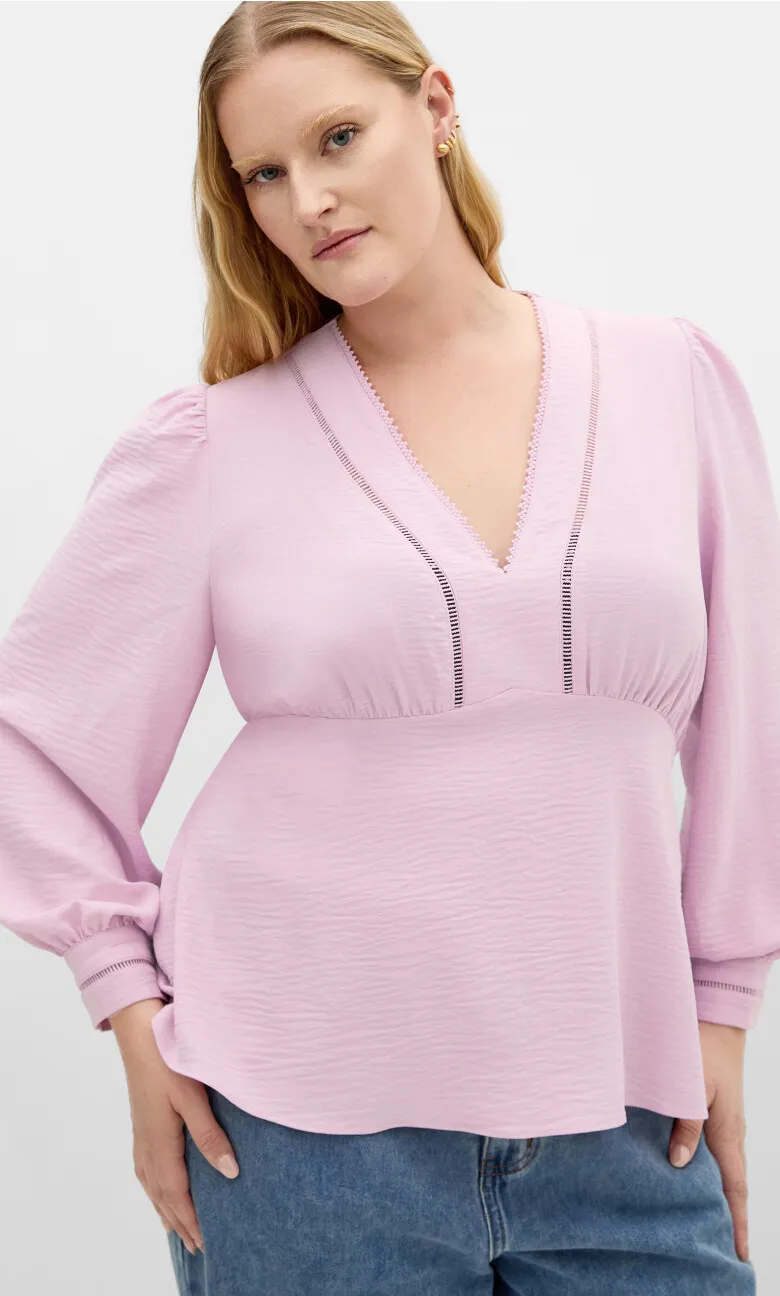 Island Long Sleeve V Neck Top - soft pink