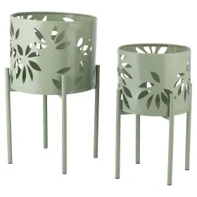 Set 2 porta vasi 20x36 cm e 25 x43 cm in ferro con piedistallo, verde, Esté