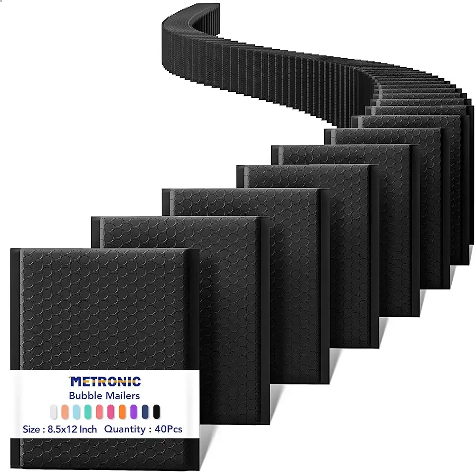 Metronic Bubble Mailers 8.5x12" 40 Pack Black Padded Envelopes Usable Size 8.5 x 11" Strong Adhesion Bubble Envelopes Medium Mailing Envelopes Bubble Padded for Small Business Shipping Books Clothes