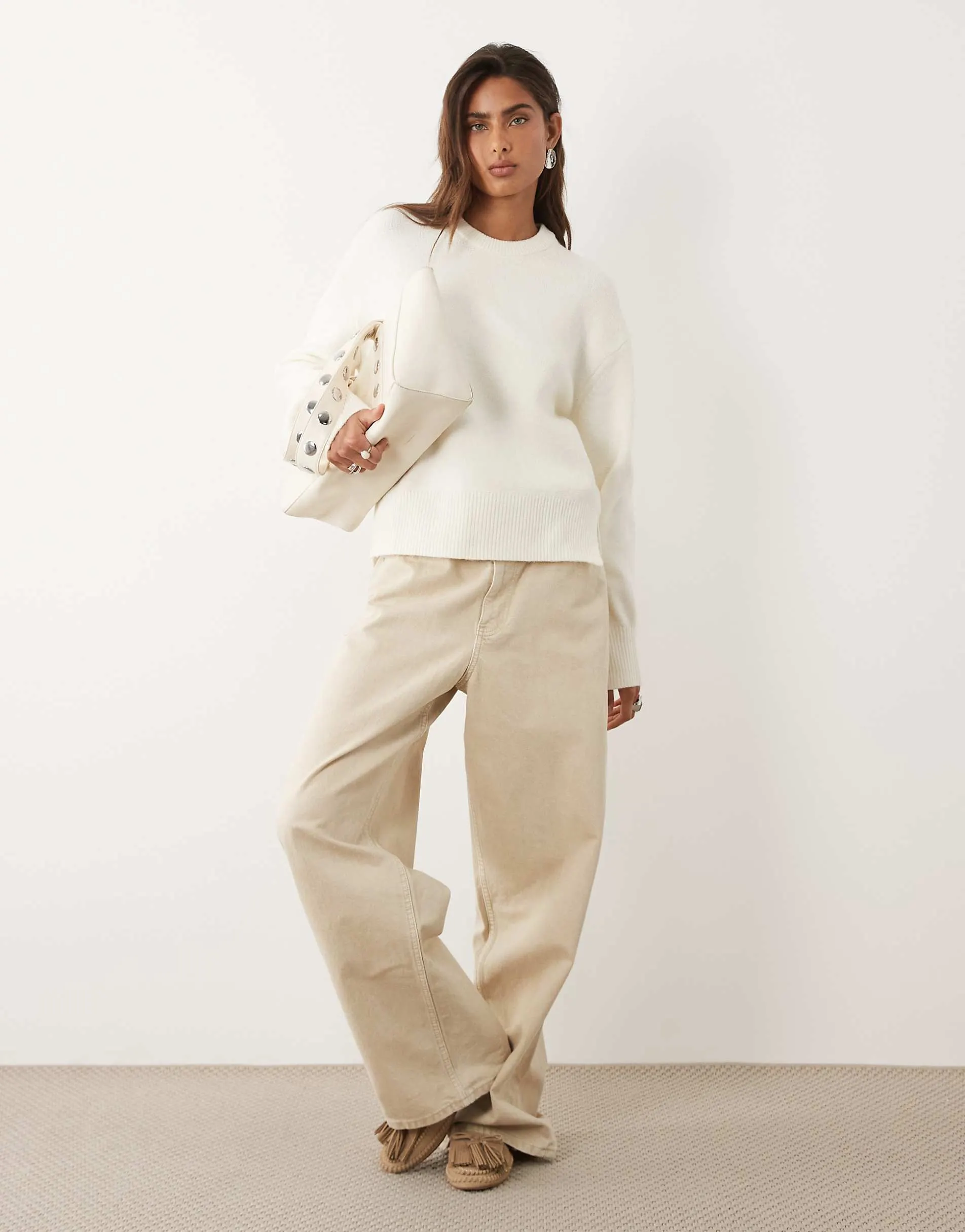 ASOS DESIGN boxy jumper with side split detail in cream
