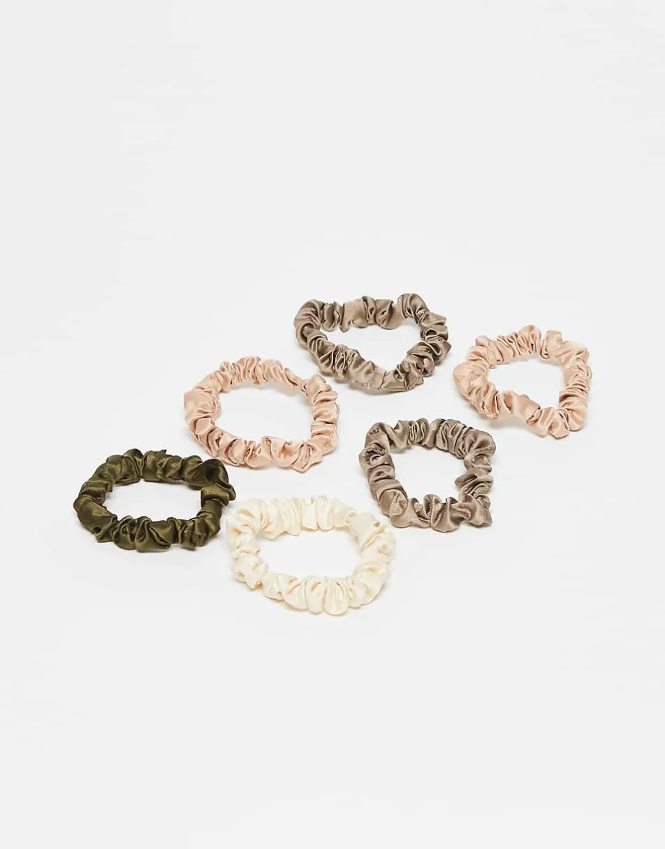 Kitsch Ruched Satin Scrunchies 6 pack Set - Eucalyptus