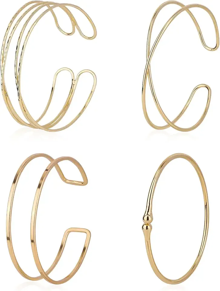 Mikovivi 4pcs Arm Cuff Jewelry Set, Adjustable Arm Band Bracelet Bangle Minimalist Classical Coil Armlet Accessories for Women Party Wedding