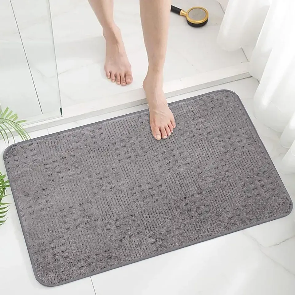 Inlume Bath Mats 24x17 Non-Slip Absorbent Bathroom Rug, Quick Dry Machine Washable Shower Tub Mat with Rubber Backing, Soft Floor Carpet for Bathroom Decor Waffle Grey