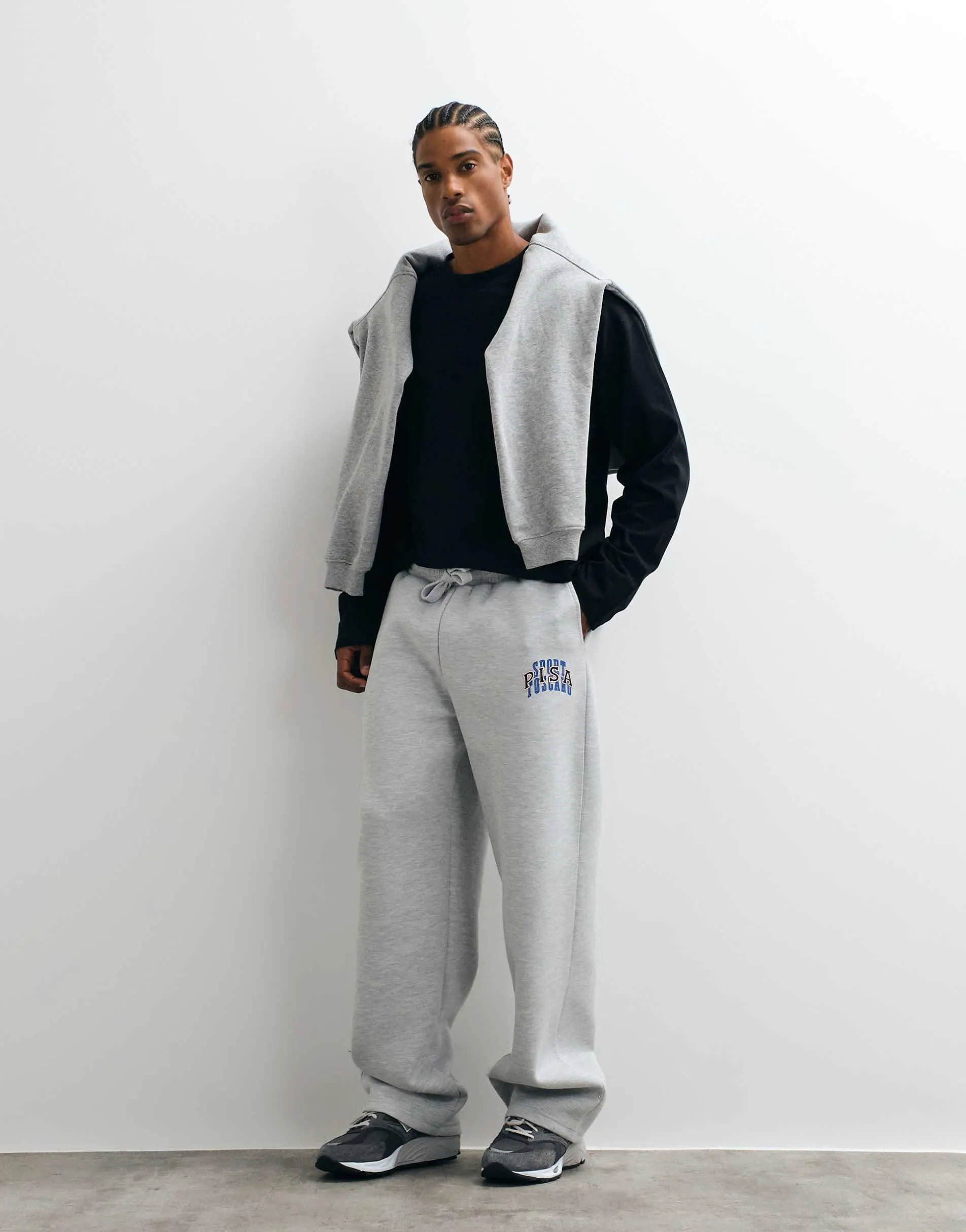 ASOS DESIGN wide leg jogger with print in scuba-style fabric in grey marl