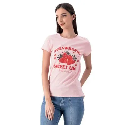Playera Mxstaza Mujer Estampado Strawberry Manga Corta