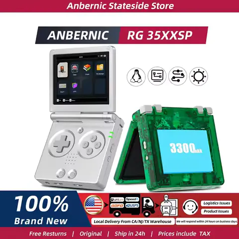 ANBERNIC RG35XXSP FILP 3.5 Inch IPS Screen Retro Game Console 64GB Built-in TF Card 3300mAh Battery Linux System HD TV Output Support Classic Casual Gaming Built-in Hall Switch Chip