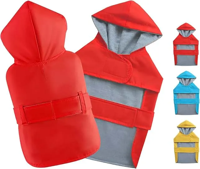BECNBEAU Dog Raincoat Small Dog Rain Jacket Poncho Waterproof Pet Rain Suit Double-Layered Puppy Small Dogs Cats Breathable Lining Hooded Leash Hole Adjustable,Red,XS,Back Length 4.6-6.7 inches