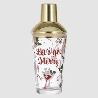 Just Home Tis The Season Glass Cocktail Shaker
