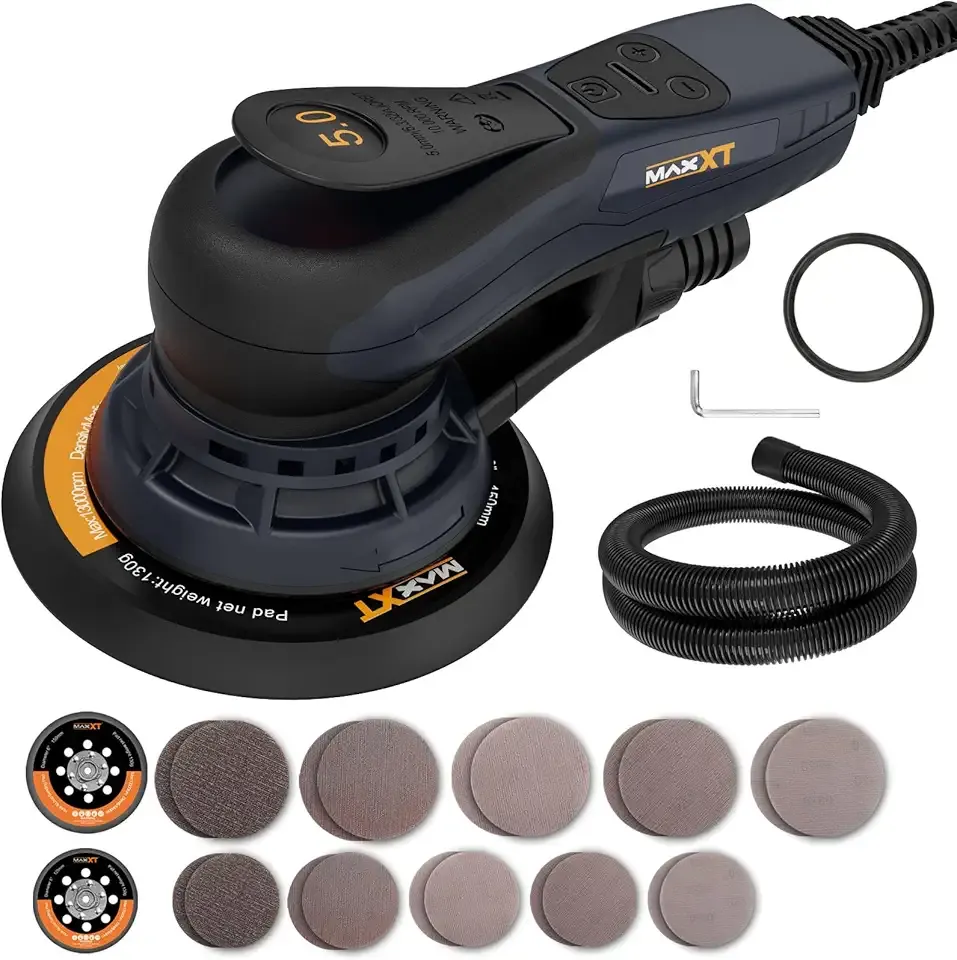 Electric 5mm Random Orbital Sander, Palm Sander with Brushless Motor, 5&6Inch Sanding Pads, Central Vacuum, Sanders for Woodworking, Primary Wood and Panel Processing