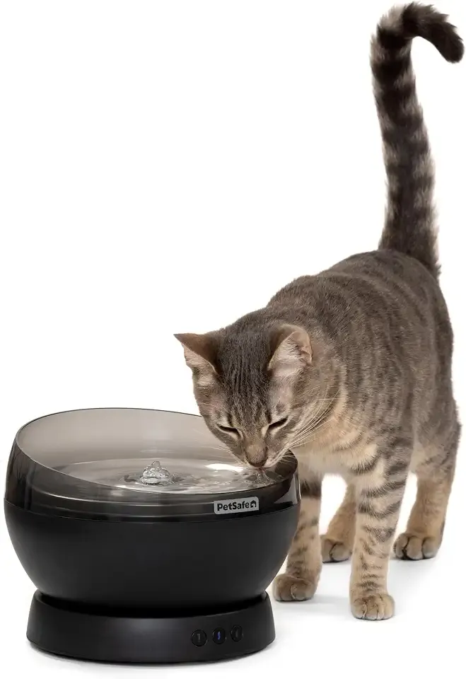 PetSafe HydroSphere Cordless Pet Fountain Battery Powered Water Fountain for Cats and Small Dogs Stainless Steel Tray Quiet Operation, Easy to Clean UVC Sanitation Black