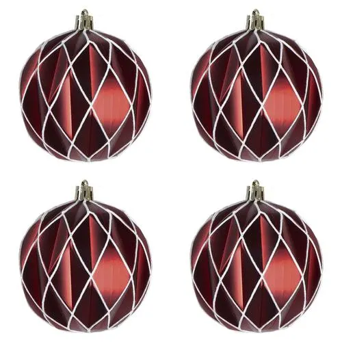 Enchanted Forest® 80mm Dark Red Diamond Ridge Shatterproof Ornaments - 4 Pack