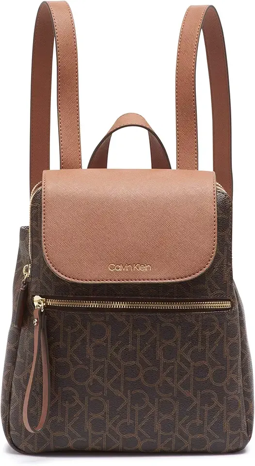Women's Elaine Signature Key Item Flap Backpack, Brown/Khaki/Luggage Saffiano, One Size