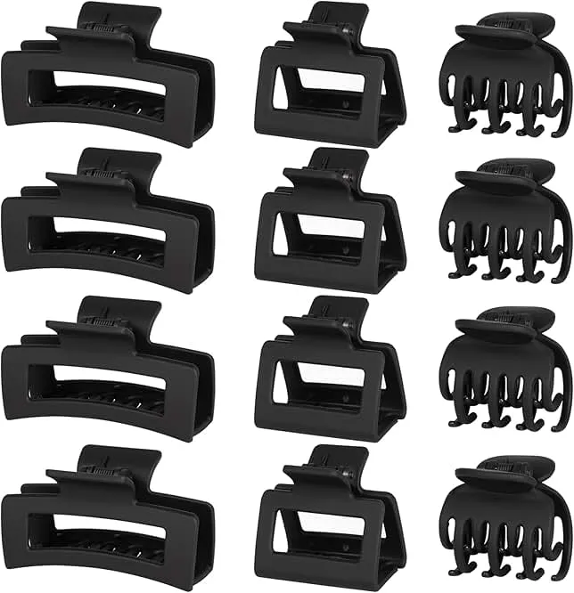 12 PCS Hair Claw Clips for Women – Small Medium Large Claw Clips for Thin or Thick Hair (Black)