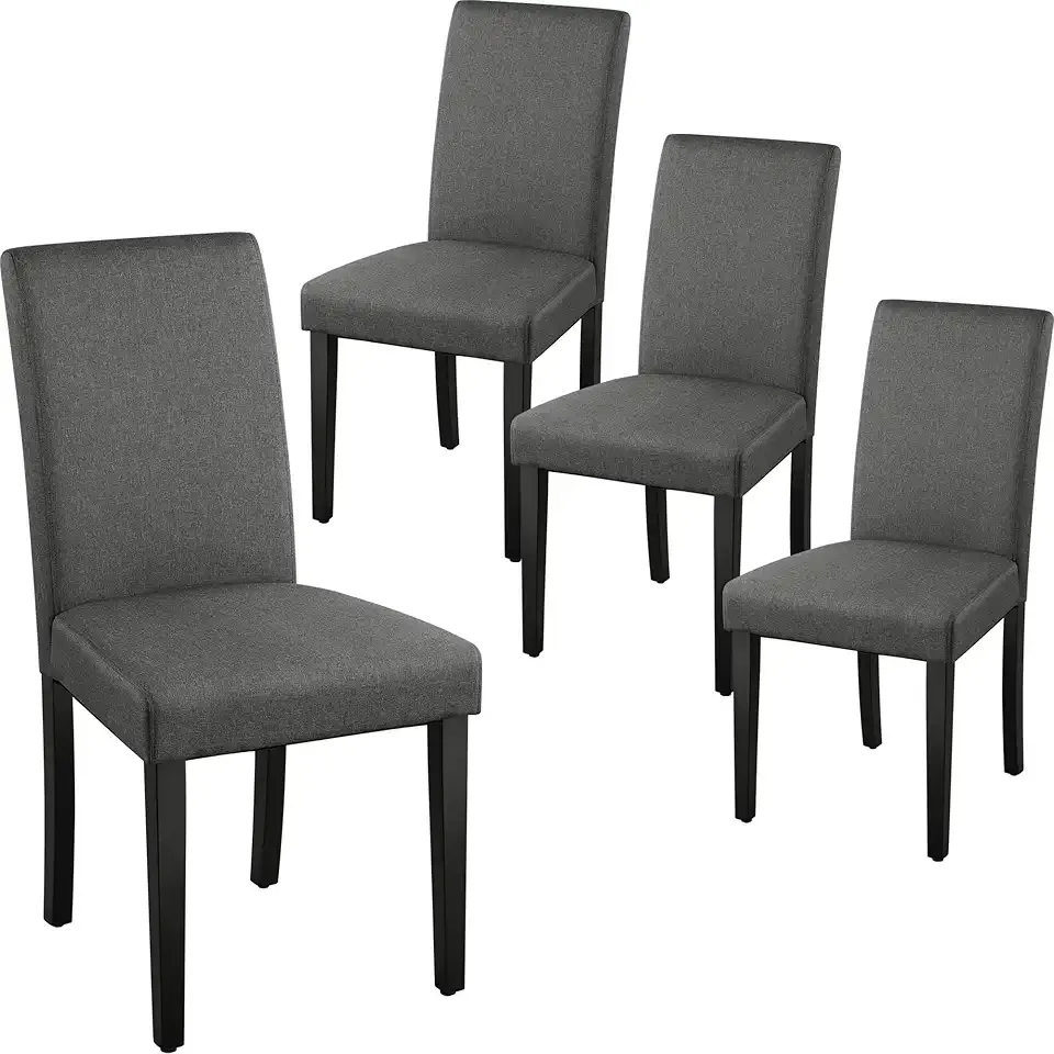 Yaheetech Dining Chairs Set of 4 Fabric Parson Upholstered Kitchen Chairs with Padded Seat and Solid Wood Legs for Dining Room/Restaurant, Armless Design, Dark Grey