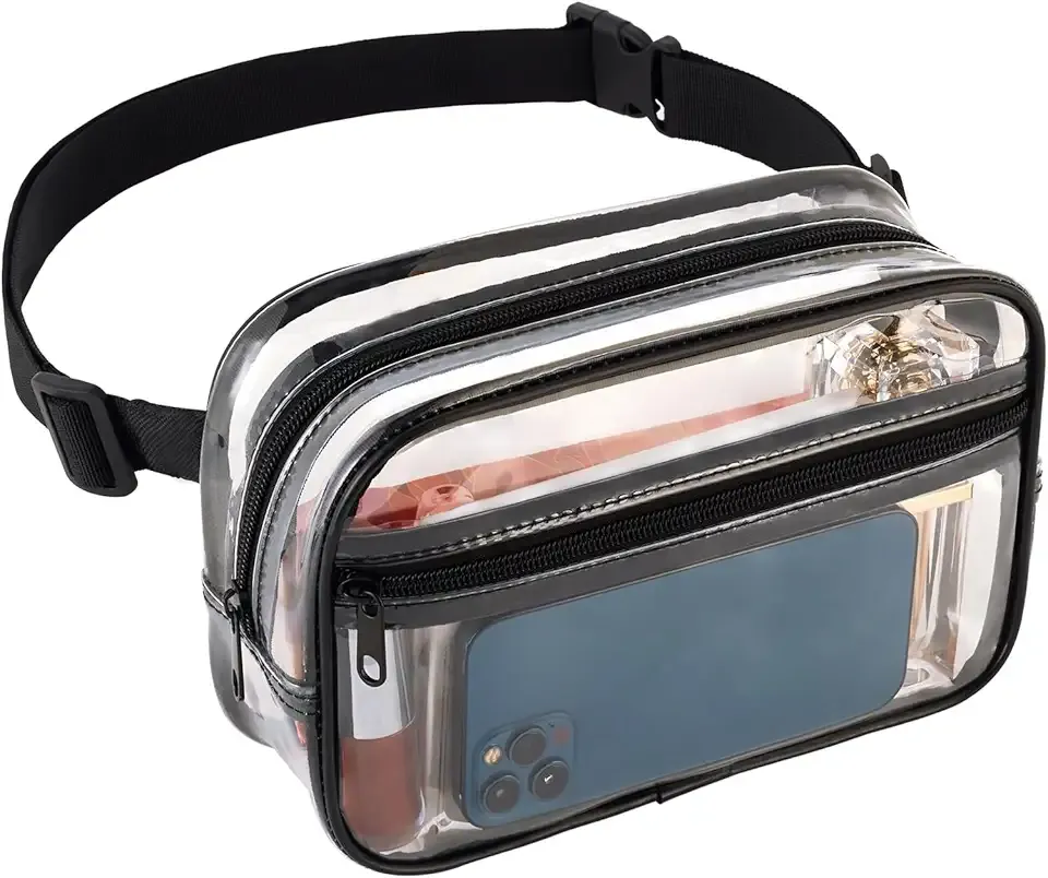 Clear Fanny Pack for Stadium Events - Clear Bag for Women Men | Lightweight Waist Pack for Concerts, Sports Games Day & Travel | Stadium Approved Transparent Bag (Black)