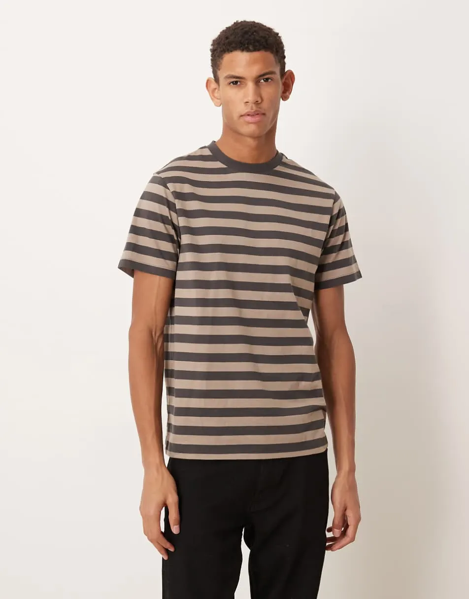 ASOS DESIGN t-shirt in beige and charcoal stripe