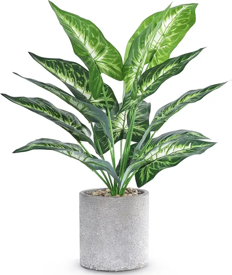16" Small Fake Plants Artificial Tropical Faux Plants Indoor Desk Plant for Home Office Kitchen Shelf Sage Green Decor