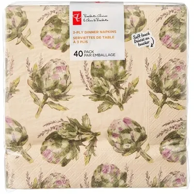 3 Ply Dinner Napkins 40 Pack - Artichokes