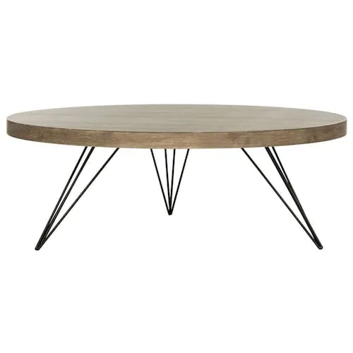 Mansel Light Oak/Black Retro Mid Century Round Coffee Table