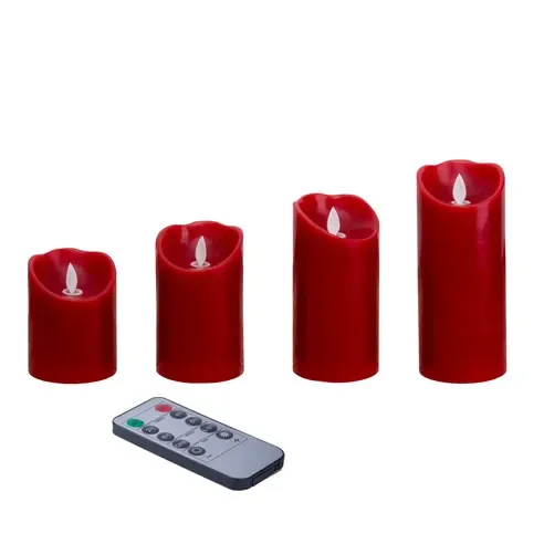 4er-Set LED-Kerzen - rot - Flackereffekt - mit Fernbedienung