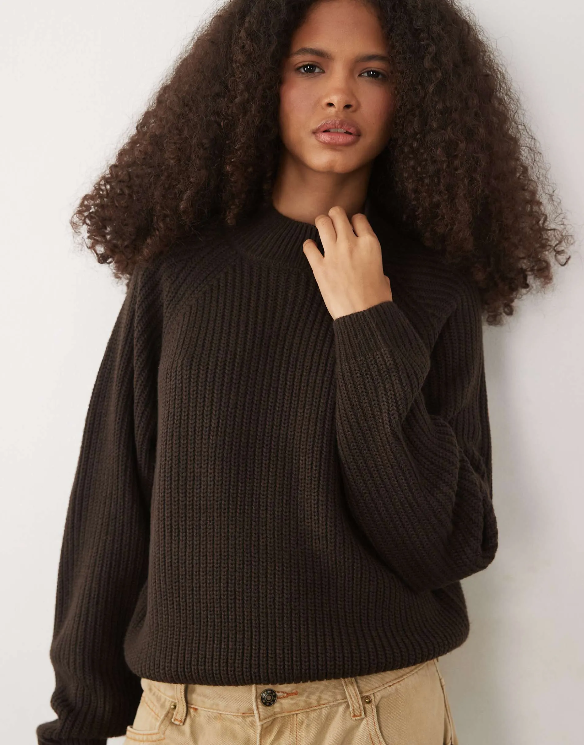 Threadbare high neck jumper in brown
