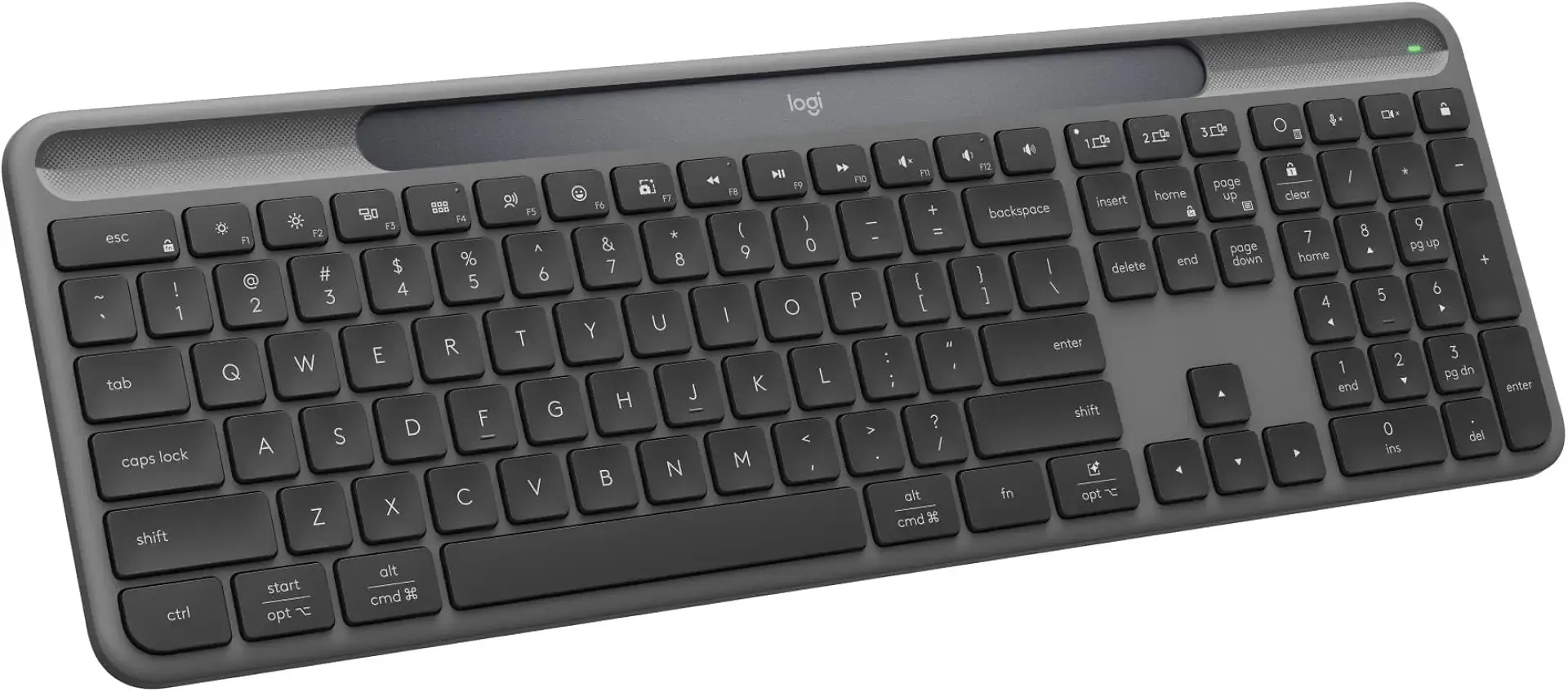 Logitech Signature Slim Solar+ Wireless Bluetooth Keyboard K980, Solar and Artificial Light Powered, Up to 10 Years Battery Life, Customizable Keys - Graphite