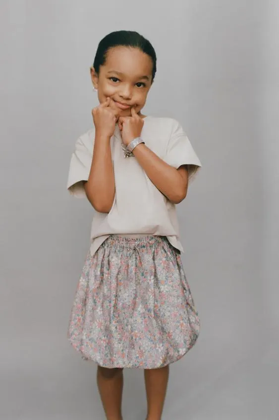 POPLIN FLORAL BALLOON SKIRT