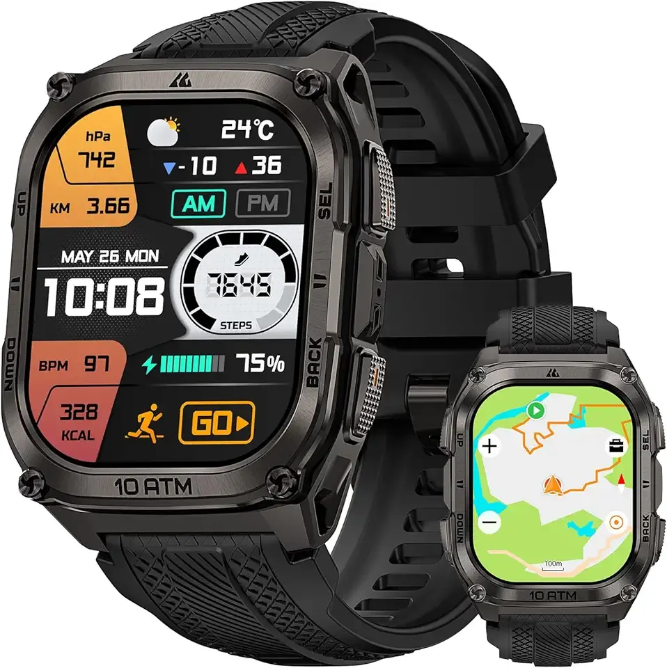 KOSPET Tank M4 Smart Watch for Men, Full Stainless Steel, GPS & Offline Maps, 10ATM Waterproof 45m Freediving, 50-Day Battery, Bluetooth Calls, 24/7 Heart Monitor, for Android & iOS