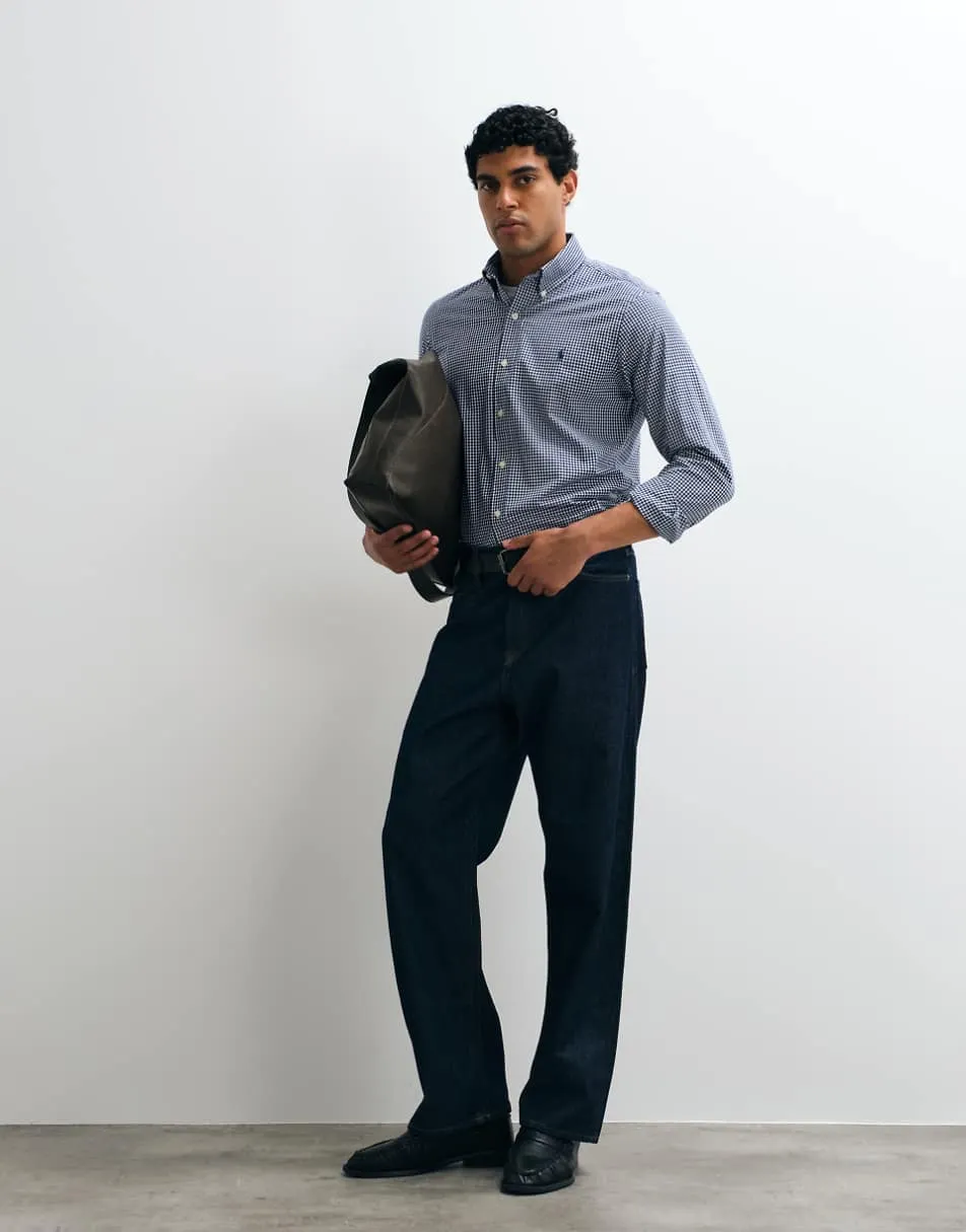 Polo Ralph Lauren sport icon logo gingham shirt in navy and white
