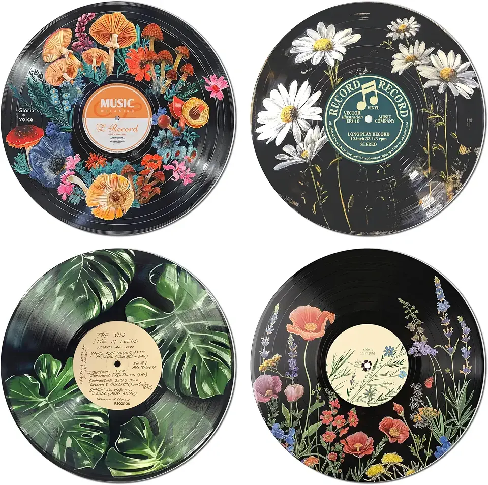HK Studio Hippie Decor, Posters for Room Aesthetic - Botanical Wall Art, Record Decor, 4pcs 12"