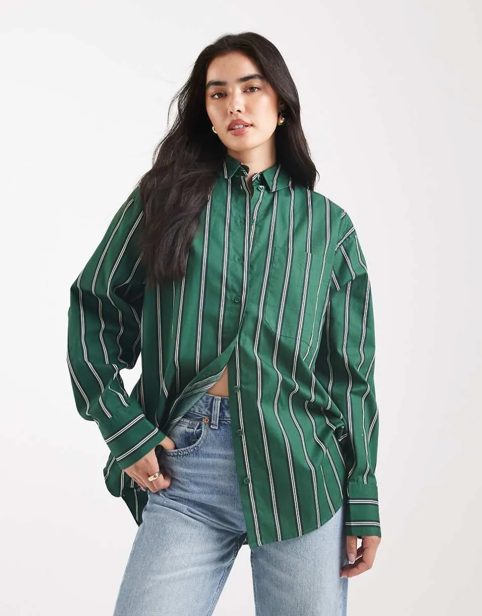 ASOS DESIGN oversized shirt in stripe in green stripe